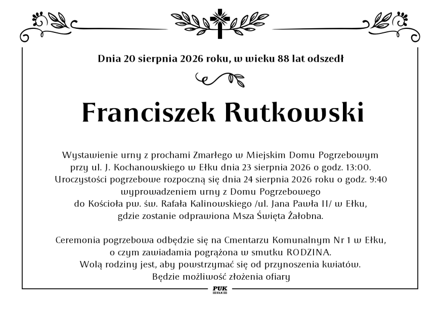 Franciszek Rutkowski - nekrolog